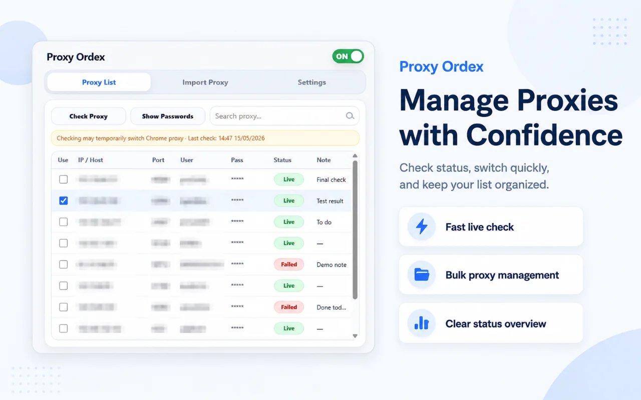 Proxy management dashboard screenshot