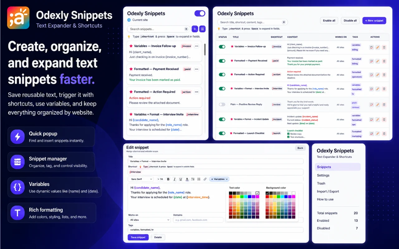 Create reusable snippets screenshot