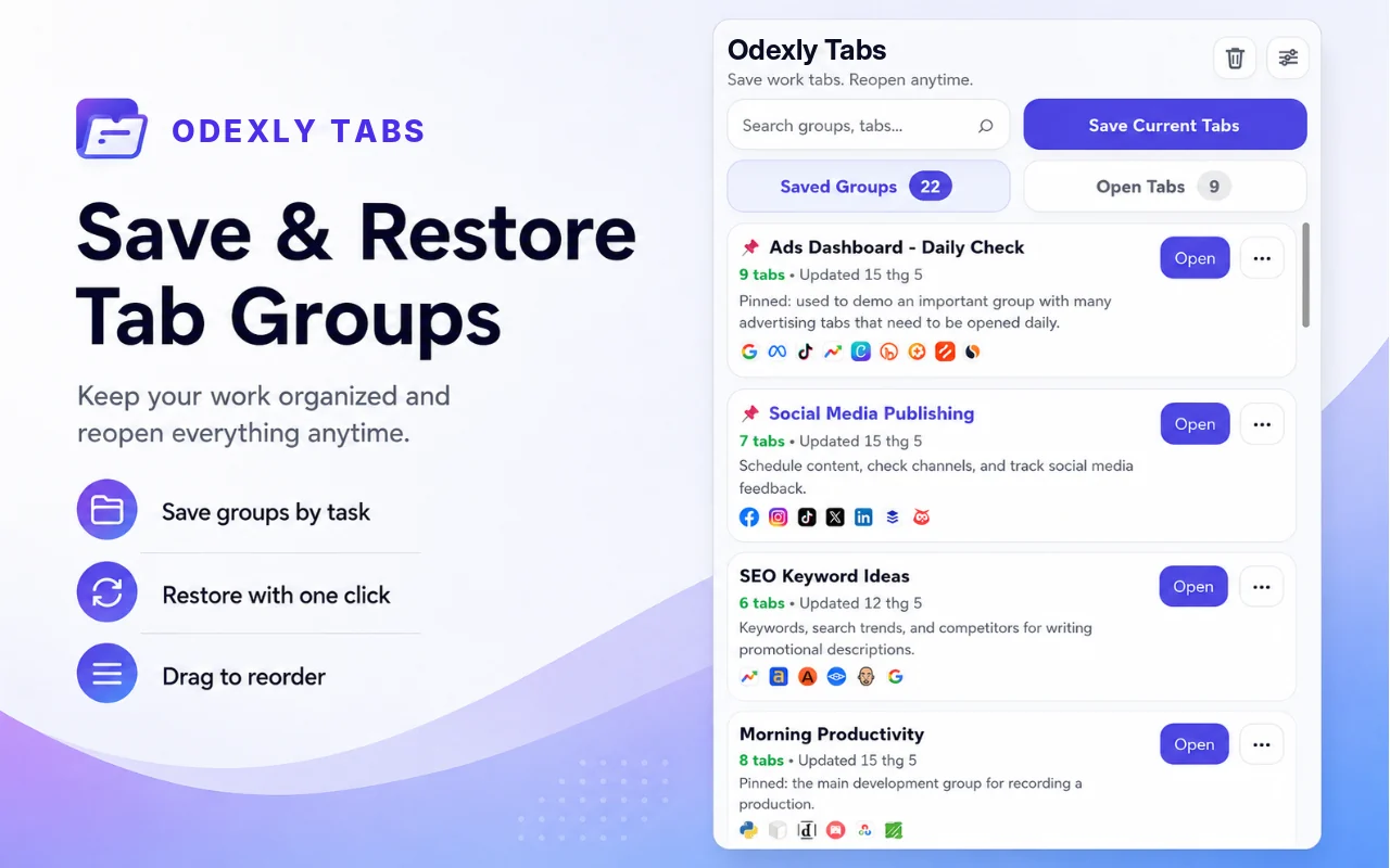 Save and restore task groups screenshot