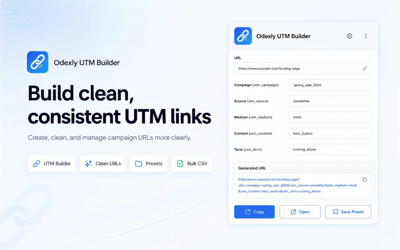 Build and clean UTM links screenshot