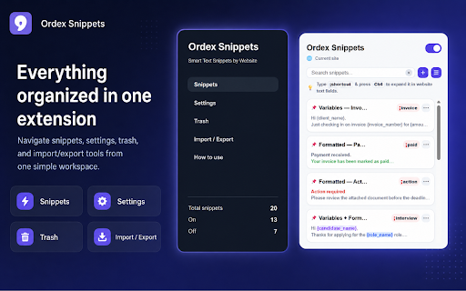 Ordex Snippets screenshot